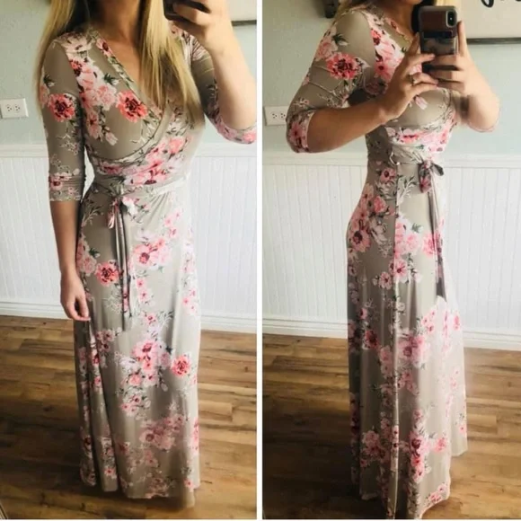 Floral Faux Wrap Maxi Dress. - Picture 1 of 7
